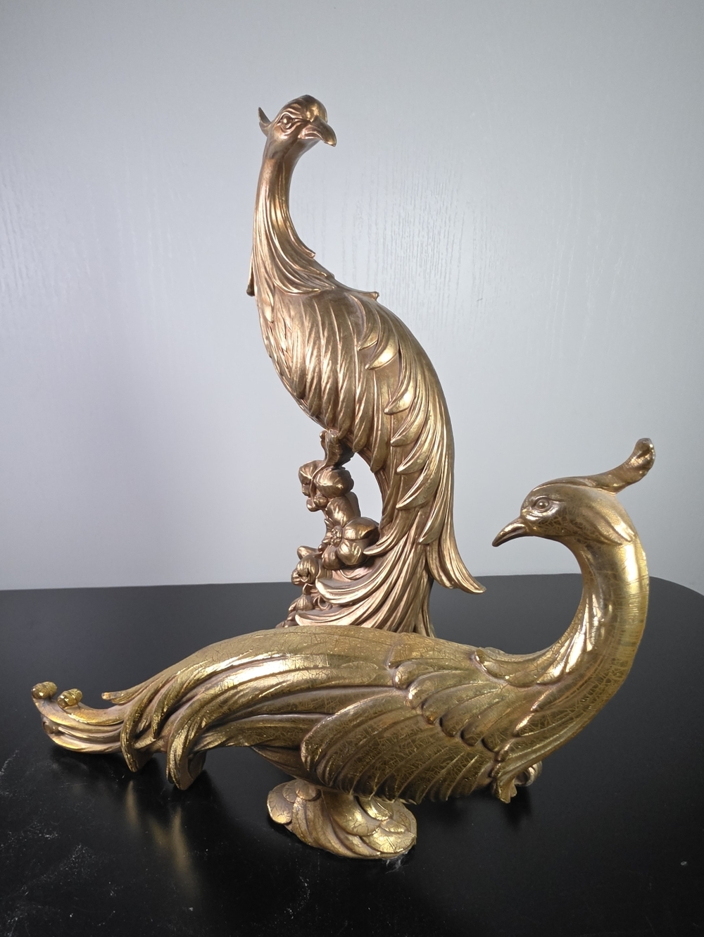 Gold Peacock Sculpture Pair - Elegant Home Art Décor By Syroco - Picture 9 of 13